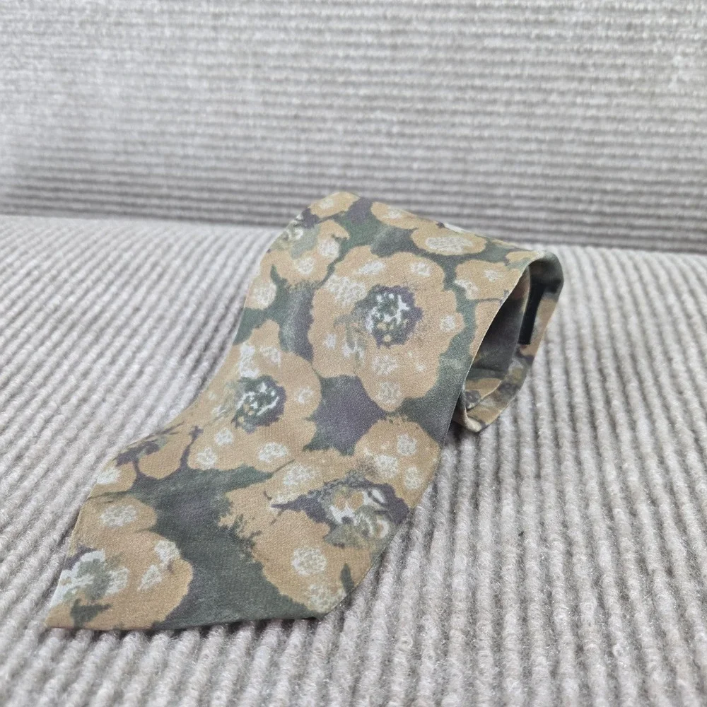 J. Riggings Mens Olive Green Floral Silk Hunting Horn Necktie